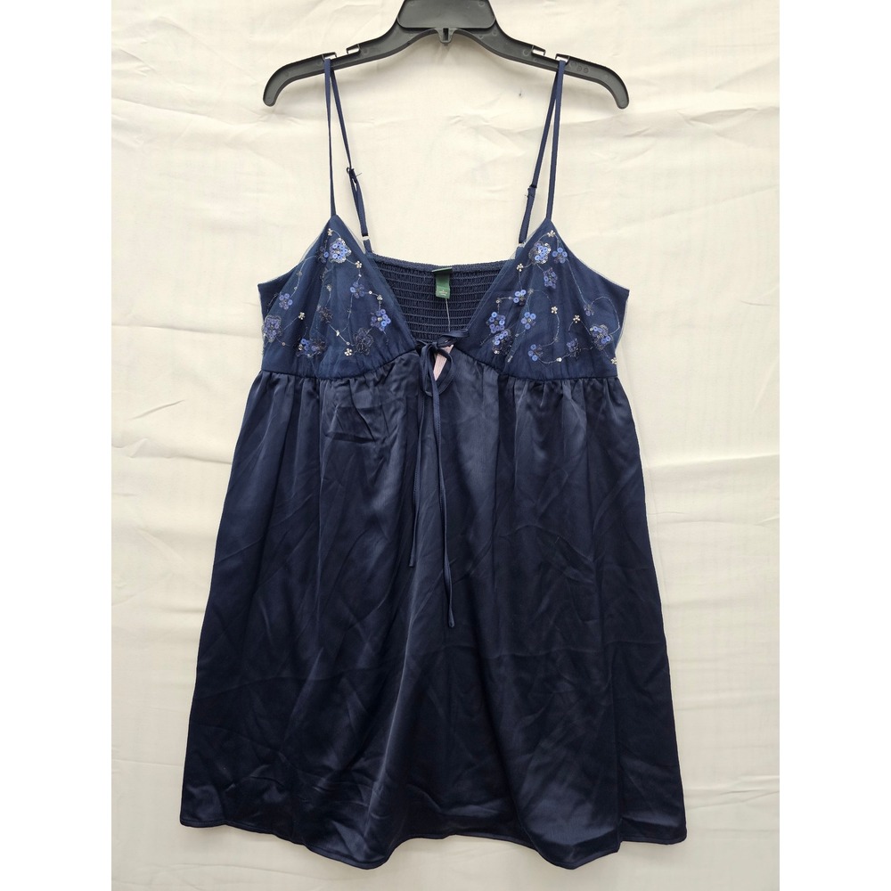 Wild Fable Womens Floral Satin‎ Chemise Sleep Dress Navy Poly Blend Size Large